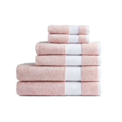 Lacoste Sport Stripe 6-Piece Luxury Cotton Towel Set – Made with 100% Soft Supima Cotton, Absorbent & Quick-Drying, Includes 2 Bath Towels, 2 Hand Towels, 2 Washcloths, Light Pink - color: Light Pink