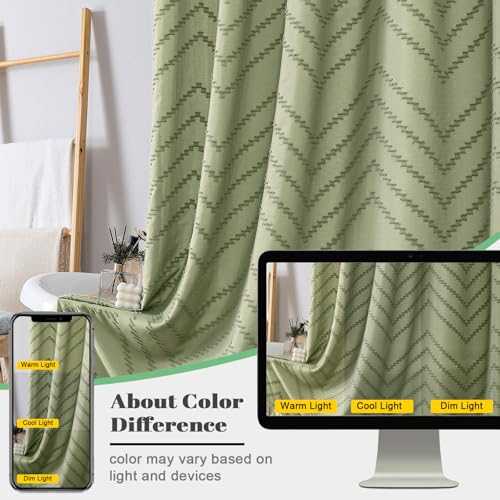 Light Green Fabric Shower Curtain, Boho Shower Curtains for Bathroom Chic Tufted Chevron Striped Textured with Tassel, Soft Hotel Style Farmhouse, Machine Washable, 72x78, Light Green - color: Light Green, size: 72"W x 78"L (Pack of 1)
