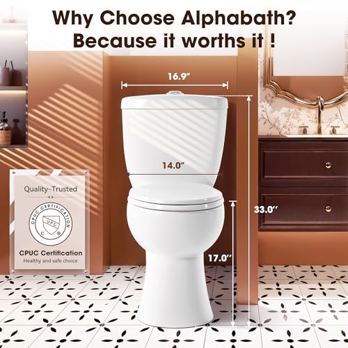 17.3” Elongated Toilet with Soft Close Seat, Two piece Toilets for Bathroom | Nano Self-Cleaning Glaze, Dual Flush 0.8/1.28 GPF, Watersensed/ADA/MAP1000/cUPC, Easy to Clean & Install, 12" Rough-In - color: TPT002-0.8/1.28 GPF Dual Flush