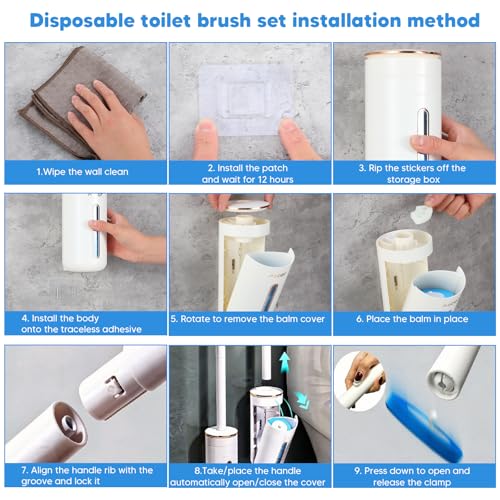 Disposable Toilet Brush, Toilet Bowl Cleaning System with Holder & 24 Count Wand Refill, No-Mess Clean Brush Starter Kit with 1 Toilet Wand, 1 Storage Caddy, 1 Fragrant Tablet (1 + 24)