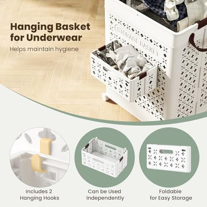 Giantex 75L Collapsible Laundry Baskets with Wheels | Foldable Laundry Hamper with Handles & Underwear Basket, Large Plastic Dirty Clothes Hamper for Bathroom, Bedroom, Dorm