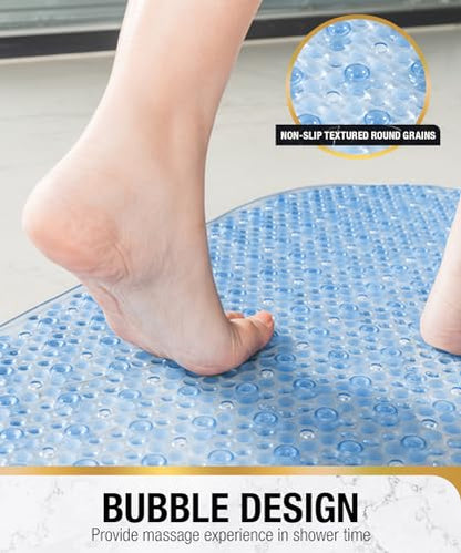 HITSLAM Oval Bathtub Mat Non Slip, 27x15 Inch Bubble Bath Tub Mat for Bathroom, Machine Washable Shower Mat with Suction Cups and Drain Holes, Blue - color: Blue, size: 27" x 15" (Oval)