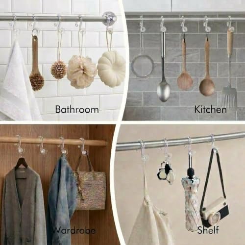 Bathway Plastic Shower Curtain Hooks, 12 Pcs, Clear, Decorative Hooks | Waterproof, Rust-Proof, Sturdy, Wear-Resistant, Drop-Proof, Multifunctional, Easy to Install, Classic and Attractive - color: Clear
