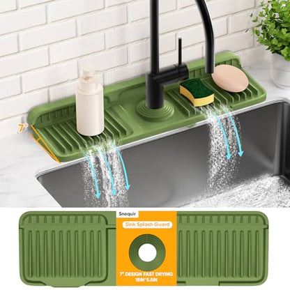 17.7'' Faucet Mat for Kitchen Sink Splash Guard[7° Slope Fast Self-draining][Snap Lock Fit] Folding Kitchen Sink Faucet Mat Splash Guard Kitchen Sink Area Water Splash Guard Behind Faucet Draining Mat - color: Green, size: 17.7" x 5.5"