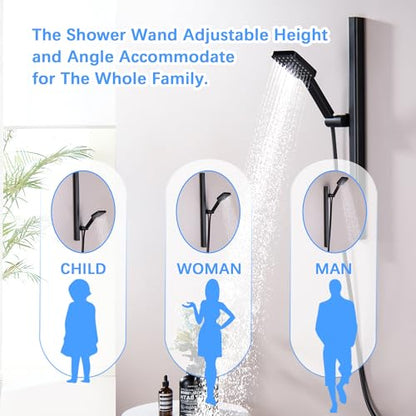 Matte Black Hand Shower with Slide Bar, 3-Function High Pressure Handheld Shower Head with Slide Bar, Stainless Steel Adjustable Height 25" Long Slide Bar Combo Shower Faucet, Wall Mount