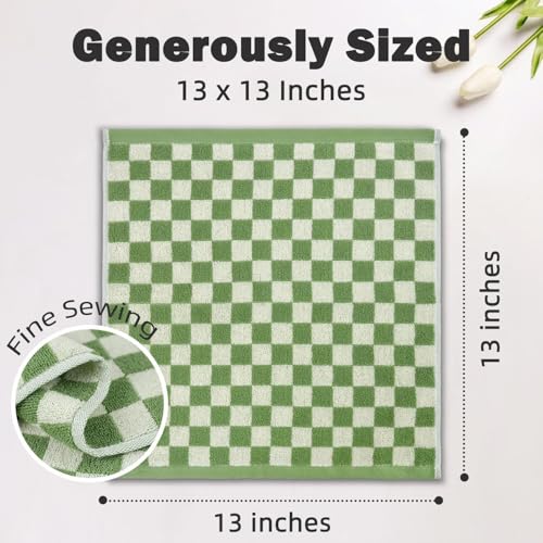 Jacquotha Wash Cloths Super Soft (Green Checkered), Wash Clothes 12 Pack | Cotton Face Cloths for Washing Face Showering 13x13 Inches - color: Green