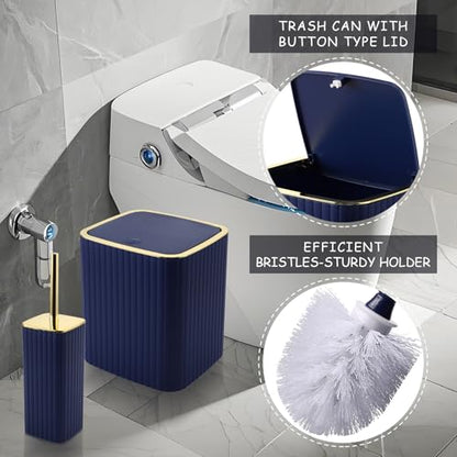 XLHOMO Bathroom Set - 26PC Bathroom Set with Shower Curtain and Rugs, Bathroom Accessory Set, Navy Blue Bathroom Sets, Trash Can & Soap Dispenser - style: Navy Blue&Gold