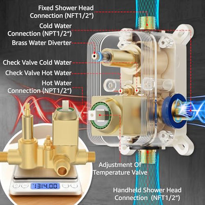 Shower System Modern Rain 8 inches Brass Faucet Set With Valve and Diverter Shower Mixer With Handheld High Pressure Square Rainfall Shower Valve (8'' Wall Mount, Brushed Gold) - color: Brushed Gold, style: 8'' Wall Mount