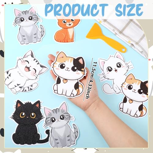 Yaomiao 24 Pcs Cat Bathtub Non Slip Stickers Bathroom Tubs Anti Slip Decal | Shiny, Sparkle, Glitter, Peva, 4.53inch, Easy Apply, Scraper, No Residue, for Shower Stairs Floor, Safety,Cute, Grip - style: Cat