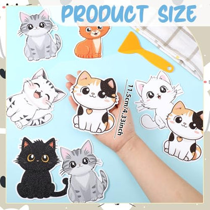 Yaomiao 24 Pcs Cat Bathtub Non Slip Stickers Bathroom Tubs Anti Slip Decal | Shiny, Sparkle, Glitter, Peva, 4.53inch, Easy Apply, Scraper, No Residue, for Shower Stairs Floor, Safety,Cute, Grip - style: Cat