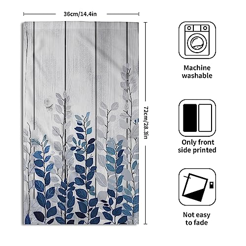 Giwawa Blue Eucalyptus Leaves Hand Towels Set of 2 Rustic Wood Soft Guest Bath Towel Kitchen Dish Towels Spa Home Bathroom Decorations - color: Blue Leaf Wood