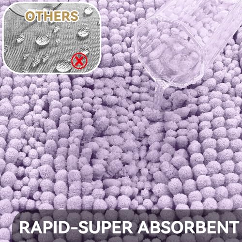 Bcoimo Small Bath Rug Mat,24x17 Extra Soft Chenille Lavender Bathroom Mats | Non Slip with Rubber Backing Bathroom Rugs;High Absorbent And Quick Dry Microfiber mat; Machine Washable;Extra Soft Bath Rug - color: Lavender, size: 24"×17"
