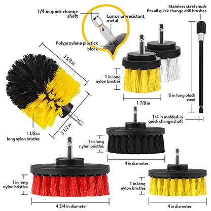 Drill Brush Attachments 20 PCS Scrub Pads & Sponge Power Scrubber Brush with Extend Long Rod All Purpose for Grout, Bathroom Surface, Sinks, Corner, Car Detailing, Carpet, Floor, Laundry Room Cleaning