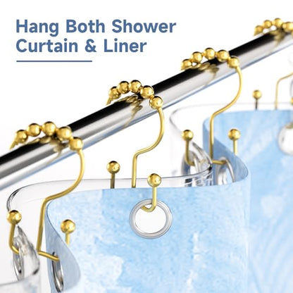 Titanker Shower Curtain Hooks Rings Gold, Metal Double Glide Shower Hooks Rings for Bathroom Shower Rods Curtains, Set of 12 Hooks - Dark Gold - color: Dark Gold, style: Modern