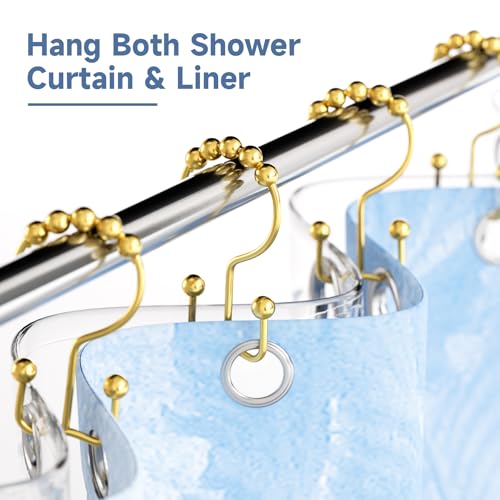 Titanker Shower Curtain Hooks Rings Gold, Metal Double Glide Shower Hooks Rings for Bathroom Shower Rods Curtains, Set of 12 Hooks - Dark Gold - color: Dark Gold, style: Modern