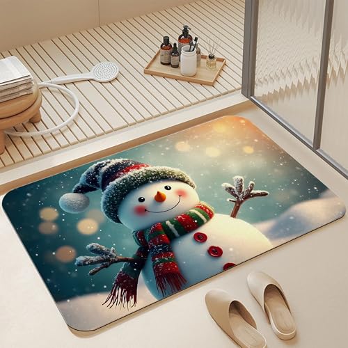Bath Mats for Bathroom,Cute Snowman Bathroom Rugs,Winter Christmas Diatomaceous Bath Rug Quick Dry, Non Slip Super Absorbent Low Profile Doormat for Home Kitchen Patio 17 X 29.5 Inch - color: Cute Snowman
