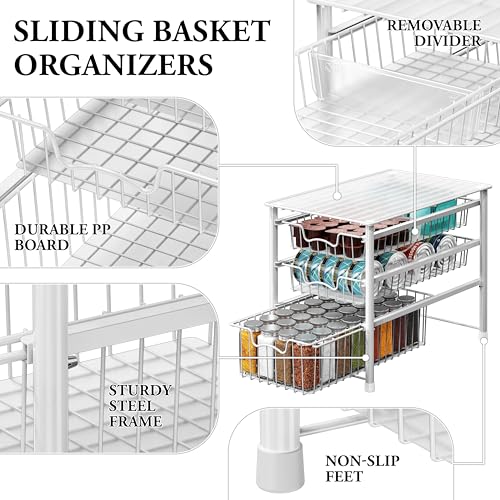 Simple Houseware Stackable 3 Tier Sliding Basket Organizer Drawer, White - color: White, size: 3-tier
