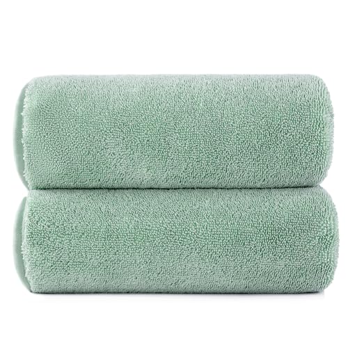 POLYTE Ring Spun Microfiber Oversize Quick Dry Lint Free Bath Towel, 60 x 30 in, Pack of 2 (Green)