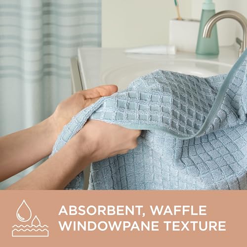 Town & Country Everyday 4-Piece Textured Windowpane Hand Towel Set, 20x30-Inch, 100% Cotton, Plush & Absorbent 550GSM, Aqua Blue - color: Aqua Blue