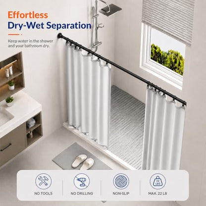ALLZONE Adjustable Tension Curtain Rod, 42 to 78 Inches, Spring Loaded Curtain Rods No Drilling, Renter Friendly Tension Rod for Windows, Shower, Closet, No Drill, Non-Slip, Black - color: Black, size: 42-78 Inches