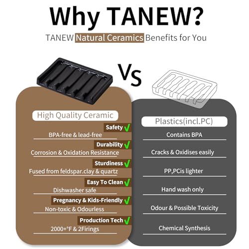 Tanew Self Draining Premium Ceramic Soap Dish, Bar Soap Holder, Waterfall Soap Dish, Shower Soap Holder Sponge Holder Soap Tray Soap Savers for Bathroom, Shower, Kitchen, Sink and Countertop - color: Black