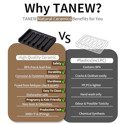 Tanew Self Draining Premium Ceramic Soap Dish, Bar Soap Holder, Waterfall Soap Dish, Shower Soap Holder Sponge Holder Soap Tray Soap Savers for Bathroom, Shower, Kitchen, Sink and Countertop - color: Black