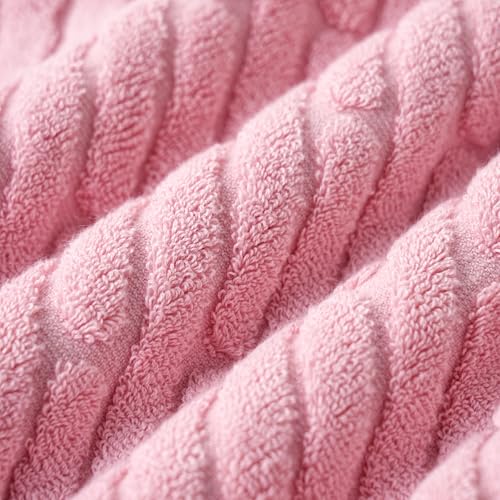 sense gnosis Pink Hand Towels Diagonal Bar Pattern 13" X 29", 2PC | 100% Terry Cotton Towel Super Soft Highly Absorbent Face Towel for Bathroom - color: Pink