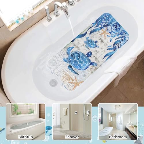 Topotdor Baby Bathtub Mat Non Slip for Kids, 40 X 16 Inch Cute Cartoon Bath Tub Shower Mat Anti Slip with Suction Cups & Drain Holes, Nautical Sea Turtles - color: Nautical Sea Turtles