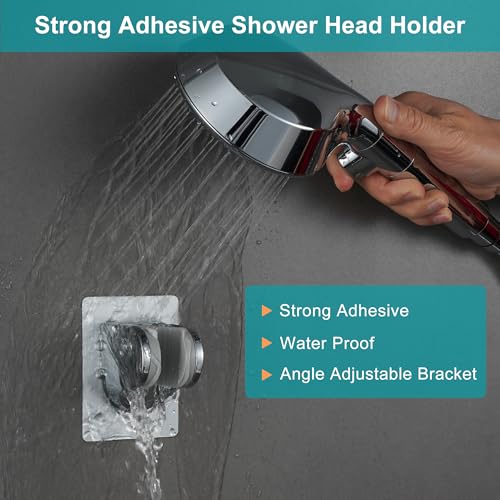 GwernKB Handheld Shower Head with ON OFF Switch & 79in Stainless Steel Hose | Built-in Power Spray,7-Setting High Pressure Spray with Bracket & Extra No Drilling Wall Shower Holder for Lower Mount,Silver - color: Silver