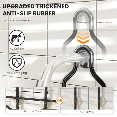 Shower Caddy Hanging 2-Tier Shower Organizer for Tall Showerhead,Rustproof Over Shower Head Rack,No Drill Bathroom Shower Caddy with Soap Dish,Toothbrush Holder and Hooks, Black - color: Upgraded Black