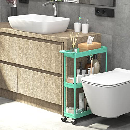 Simple Houseware 3-Tier Slim Rolling Cart w/Handle 5.5" Wx27.5 H, Turquoise | Storage Cart for Narrow Space (5.5-Inch Wide) Kitchen, Bathroom, Laundry Room - color: Turquoise
