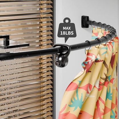Curved Shower Curtain Rod, Need to Drill, 35-76 inches Adjustable Curved Shower Rod Rustproof Shower Rod Round Shower Curtain Rod for Bathroom, Bathtub, Stall, Stainless Steel, Black - color: black