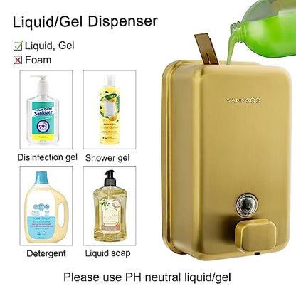 Wall Mounted Commercial Soap Dispenser Bathroom, Vertical Gold | 1200ml 40oz Stainless Steel Liquid Hand Sanitizer Dispenser - color: Vertical Gold