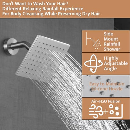 Thermostatic Shower System Brushed Nickel, Push Button Diverter Shower Faucet with 2 in 1 Handheld, Ceiling Mount 12 Inch Shower Head with 6 Inch Wall Mount Shower Head - color: Brushed Nickel, style: 12 Inch
