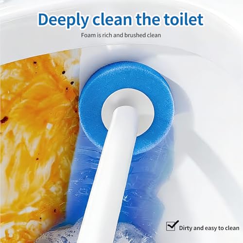 SOPAMI 32pcs Disposable Toilet Brush Refills,3-Layer Pre-Loaded Rich Foam | Toilet Bowl Wand Refills Pre-Loaded with Cleaner Toilet and Bathroom Cleaning Supplies Sponge Replacement (Blue) - color: Blue