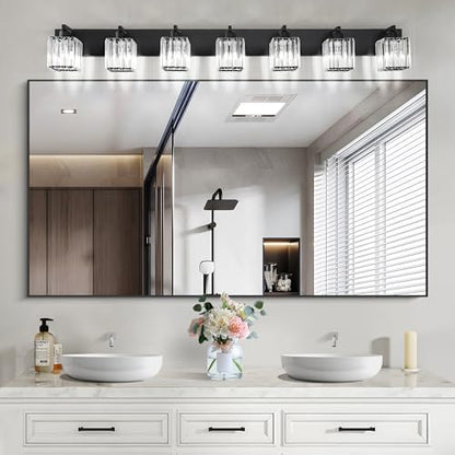Aipsun Black Vanity Light Crystal Bathroom Lighting Fixtures Modern Bathroom Vanity Light 7 Light (Exclude Bulb) - color: Black, size: 58 inch