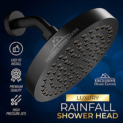 Luxury Rainfall Shower Head - High-Pressure showerhead Jets, rain shower head Ant-Clog Silicone Nozzles (1.8 GPM, Matte Black) - color: Matte Black, size: California 1.8 GPM, 6 Inch Diameter