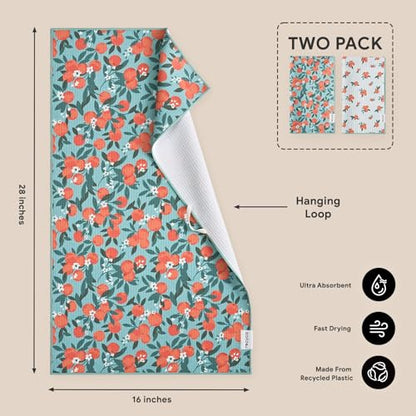 RECYCO Waffle Kitchen Towel Set of 2 - Quick Dry Microfiber Sustainable Dish Towels - Ultra Absorbent Reusable Cleaning Tea Towels - Lightweight Hand Towels,16”x 28”, Clementine Grove - color: Clementine Grove