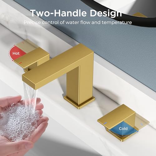 FORIOUS 8" Brushed Gold Bathroom Faucet 3 Hole, Gold Vanity Faucet 3 Holes | CUPC 8 Inch Waterfall Bathroom Faucet Gold,3 Hole Bathroom Sink Faucet Widespread Set for Restroom, Lavatory, Hospitality - color: Brushed Gold, style: Transitional