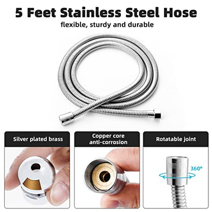 Marbrasse 3-Settings Handheld High Pressure Showerhead with ON/Off Full Shutoff Push Button,Water-saving Camping Shower with Adjustable Angle(Vacuum Suction Shower Head Holder+5 Feet Shower Hose) - color: Shower Head with Bracket