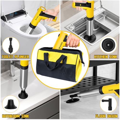 Electric Toilet Plunger, High Pressure Toilet Plungers | Electric Drain Unclogger Tool with Automatic Pressurized, NO Splash Back, 3 Heads & Storage Bag, For Bathroom Shower Floors