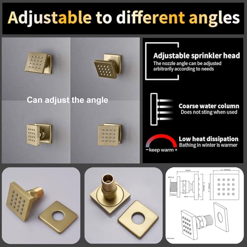 AYIVG Thermostatic Full Body Rainfall Shower System Dual 3 Way Diverter Valve 6 Function Ceiling Mount 14x20" ShowerHeads With 6 Jets 2 Handheld Shower Set (Brushed Gold) - color: Brushed Gold