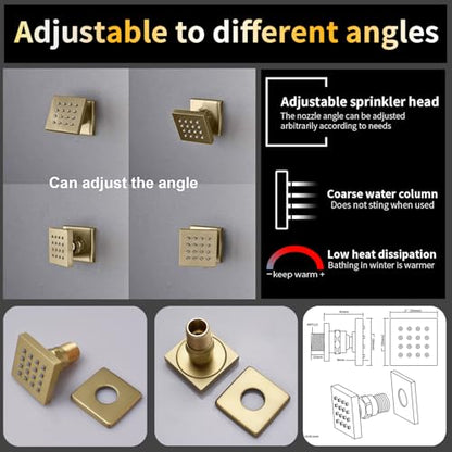 AYIVG Thermostatic Full Body Rainfall Shower System Dual 3 Way Diverter Valve 6 Function Ceiling Mount 14x20" ShowerHeads With 6 Jets 2 Handheld Shower Set (Brushed Gold) - color: Brushed Gold