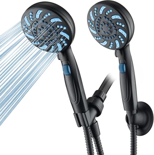 AquaCare 2026 High Pressure 7-mode Handheld Shower Head with Pause Switch | Detachable Showerhead Wand, Stay-Clean Jets, Extra-long 6 ft. Stainless Steel Hose, Dual Wall & Overhead Brackets / Black - color: Black