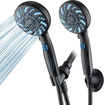 AquaCare 2026 High Pressure 7-mode Handheld Shower Head with Pause Switch | Detachable Showerhead Wand, Stay-Clean Jets, Extra-long 6 ft. Stainless Steel Hose, Dual Wall & Overhead Brackets / Black - color: Black