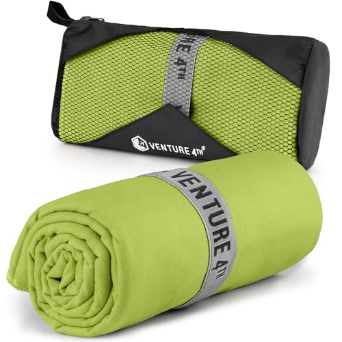 VENTURE 4TH Quick Dry Microfiber Towel for Camping & Gym - Lime Medium | Lightweight, absorbs 7x more than cotton, dries fast & resists odor. Packable Travel Towel with tear-resistant carry bag. - color: Lime, size: 40.00" x 21.00"