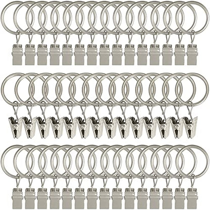 44 Pack Metal Curtain Rings with Clips, Drapery Clips with Rings, Drapes Rings 1 inch Inner Diameter, Fits Diameter 5/8 inch Curtain Rods, Matte Silver - color: Matte Silver, size: 1" I D 44 Pack