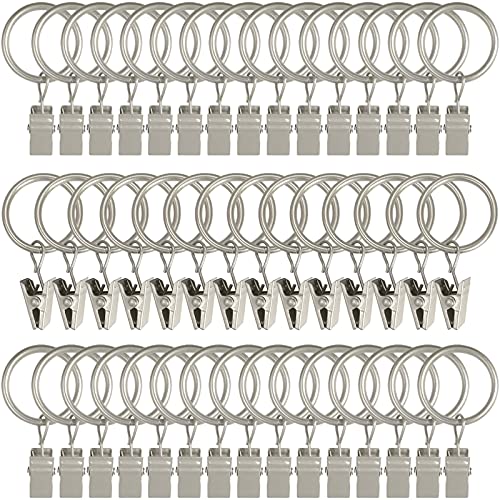 44 Pack Metal Curtain Rings with Clips, Drapery Clips with Rings, Drapes Rings 1 inch Inner Diameter, Fits Diameter 5/8 inch Curtain Rods, Matte Silver - color: Matte Silver, size: 1" I D 44 Pack