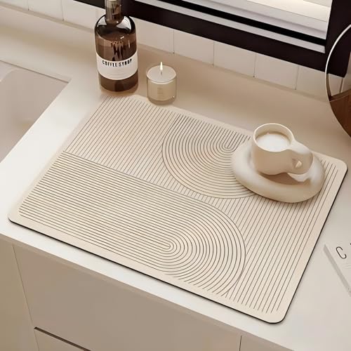 Super Absorbent & Non-Slip Geometric Rubber-Diatomite Drying Mat - Durable, Quick-Dry Kitchen and Bathroom Countertop Pad for Coffee Machines, Spices, and Essentials, Kitchen Countertop Mat