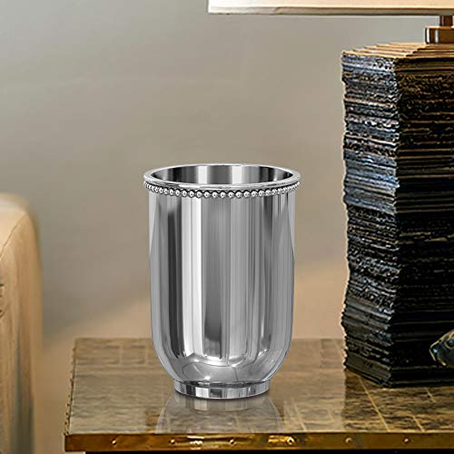 nu steel 18/8 Stainless Steel Chic Collection Beaded Tumbler Cup for Bathroom Vanity Countertops - for Mouthwash/Mouth Rinse, Storing and Organizing Makeup Brushes, Eye Liners, Accessories